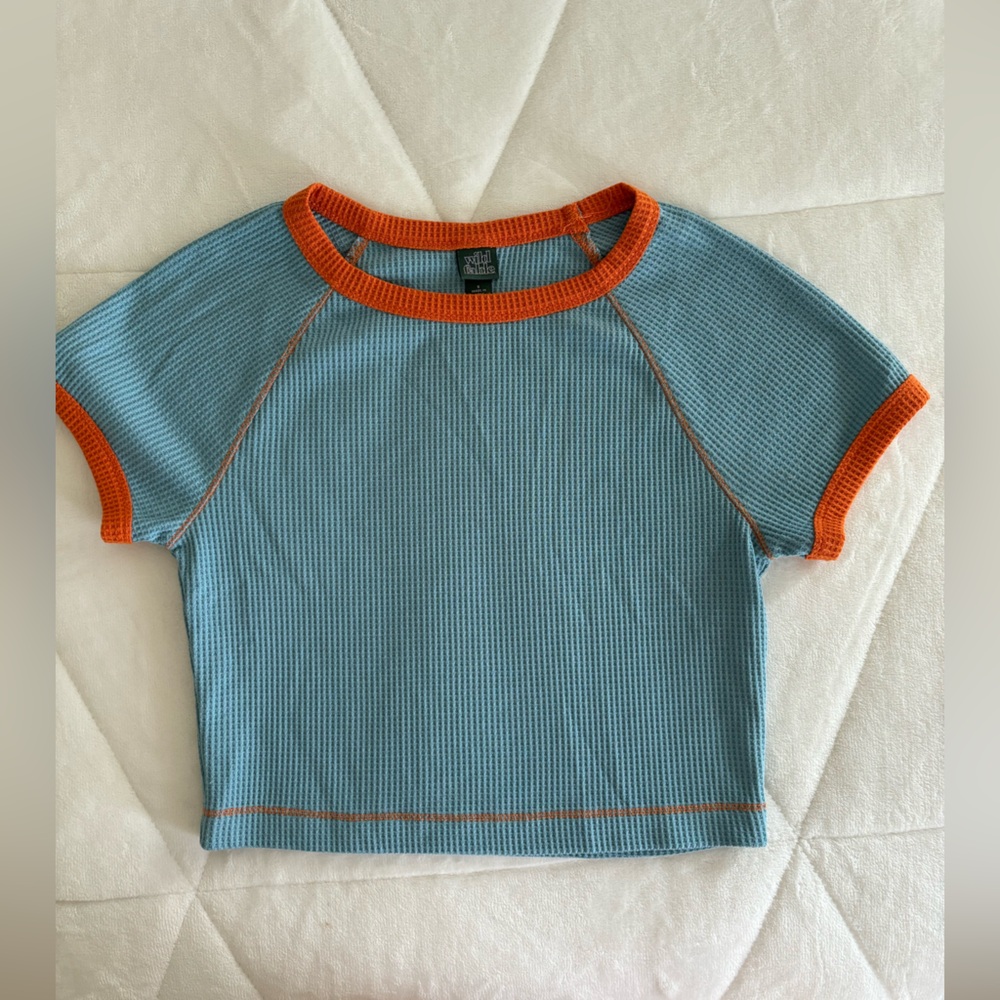 Wildfable Blue & Orange Waffle Pattern Crop Top size S